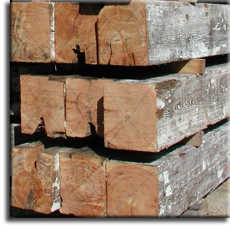 Close-up heart pine beams