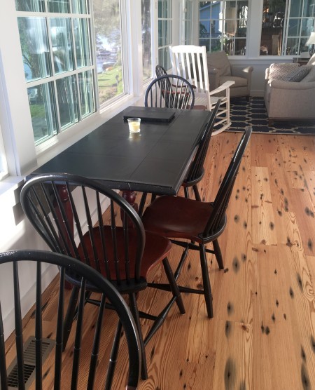 rustic heart pine flooring on porch