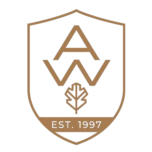 Official Appalachian Woods brand crest and logo featuring an oak leaf and established 1997 date.