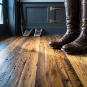 Antique barn wood oak featuring skip-planed faces and other natural characteristics.