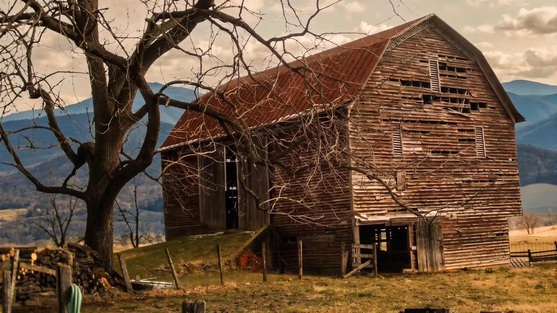 Vintage bank barn in the Shenandoah Valley of Virginia that Appalachian Woods reclaimed timber from.