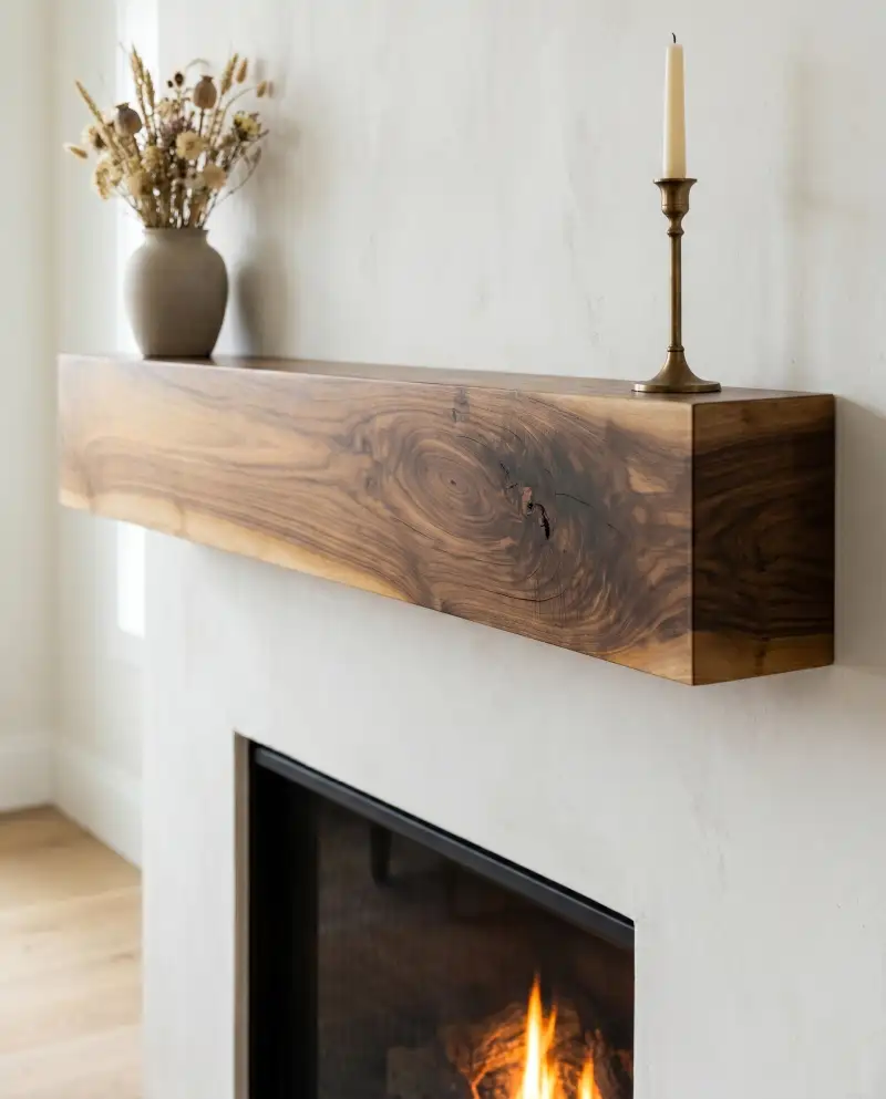 Organic modern heritage mantel shelf made from Appalachian Hardwood Walnut