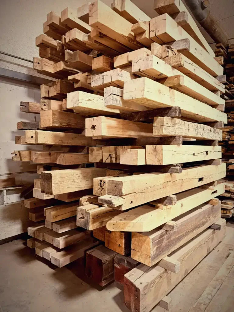 Inventory of custom reclaimed wood mantels and shelves made by Appalachian Woods in Virginia