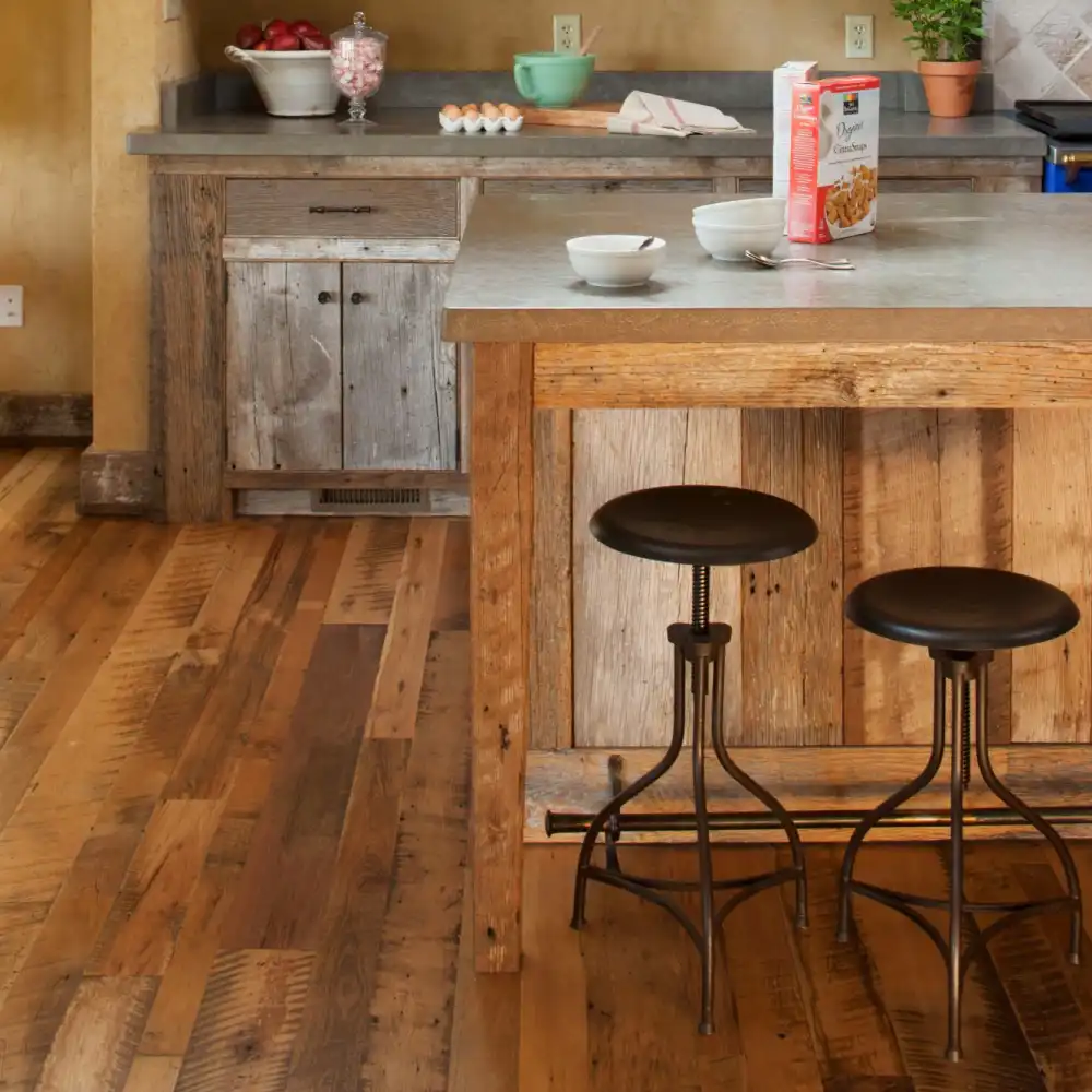 Our Antique Mixed Hardwood flooring in a country kitchen.