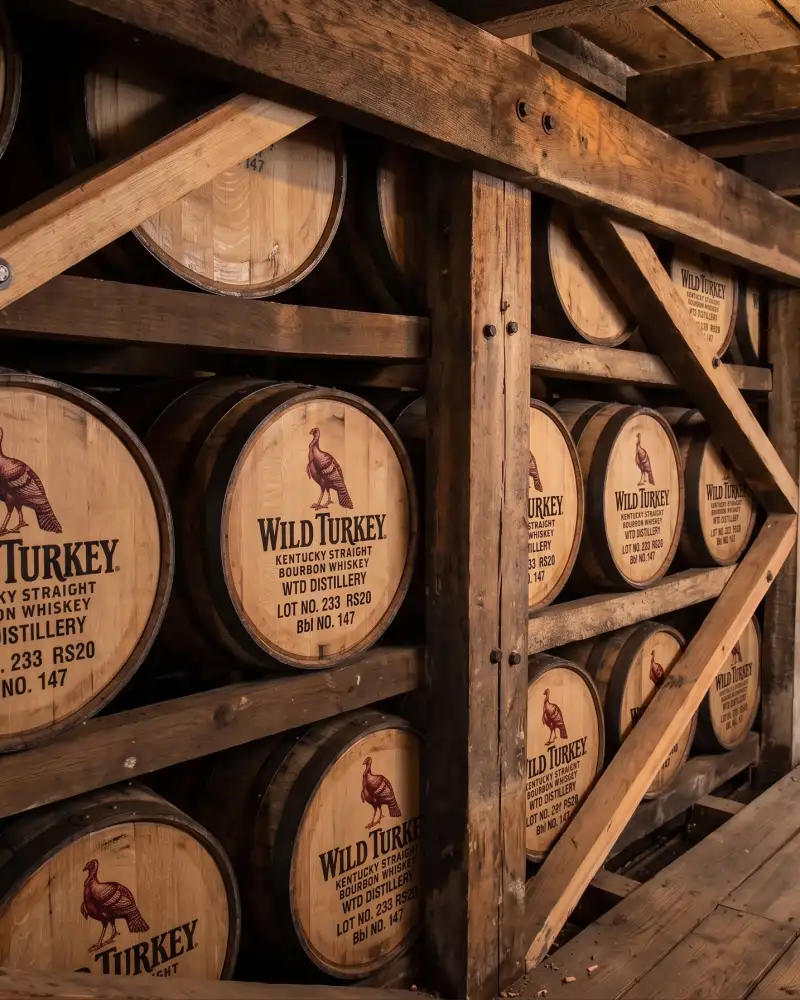 Image showing the actual beams in the Wild Turkey whiskey warehouse salvaged and used as mantels.