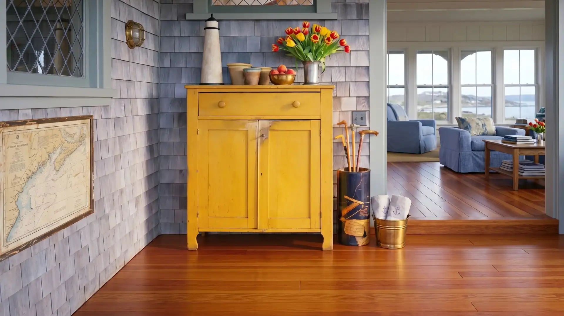 Premium Vertical Grain Heart Pine flooring in an entryway.