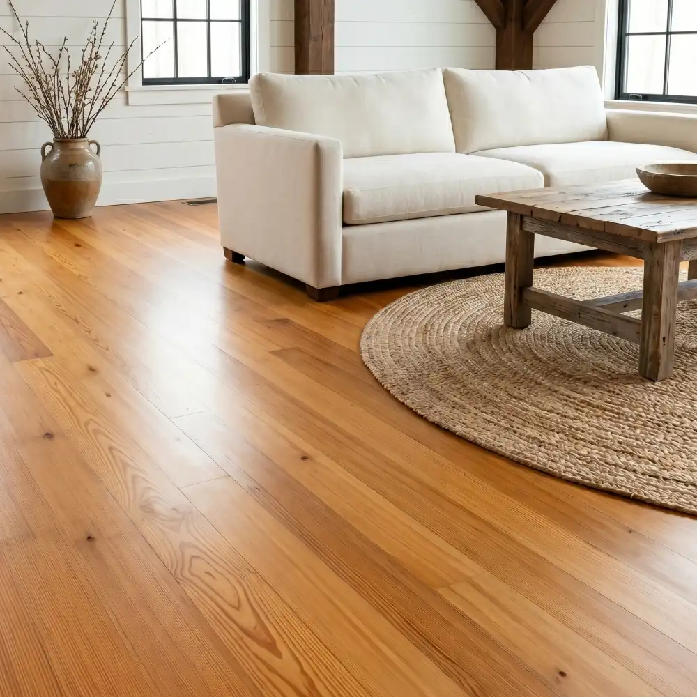 Premium Heart Pine Flooring in a modern living room