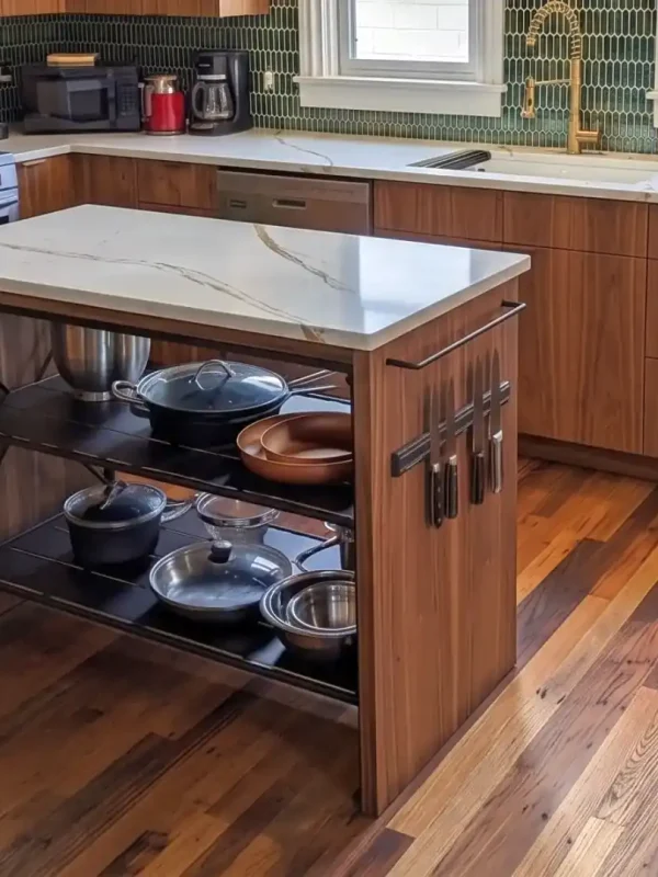 Antique wormy chestnut flooring in a kitchen
