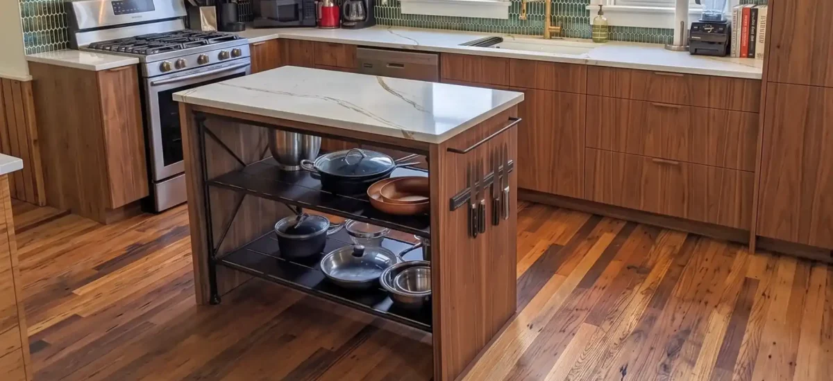 Antique wormy chestnut flooring in a kitchen