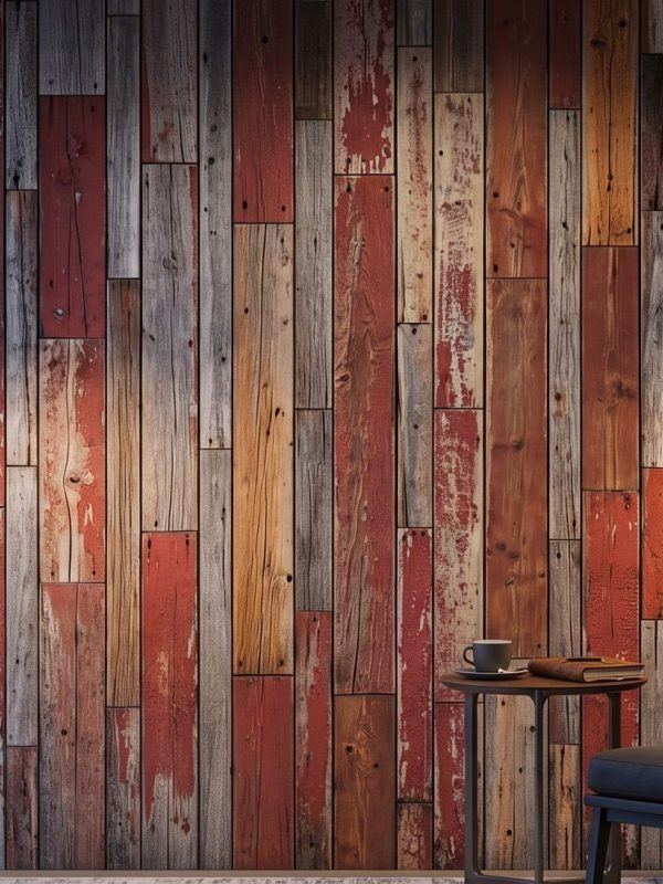 Thin red painted barn siding