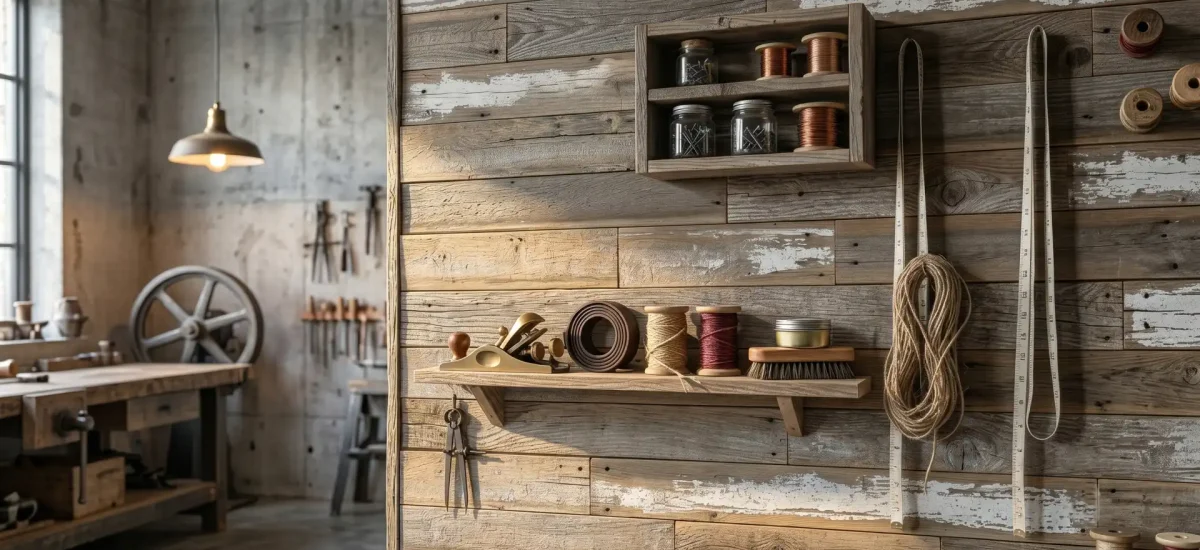 Reclaimed white barn siding on a wall.