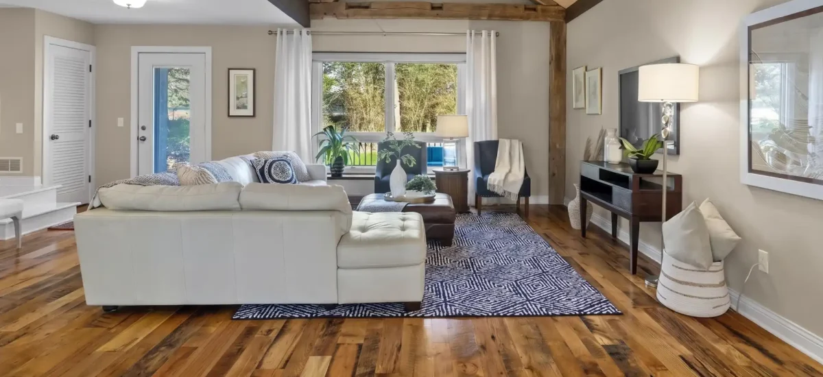 Reclaimed skip planed hardwood flooring