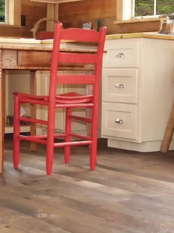 Our Antique Vintage Thresher flooring in a cozy cabin.