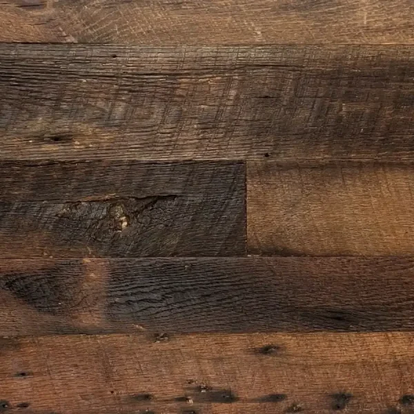 Close-up of Antique Vintage Thresher oak flooring highlighting deep original circular saw marks.